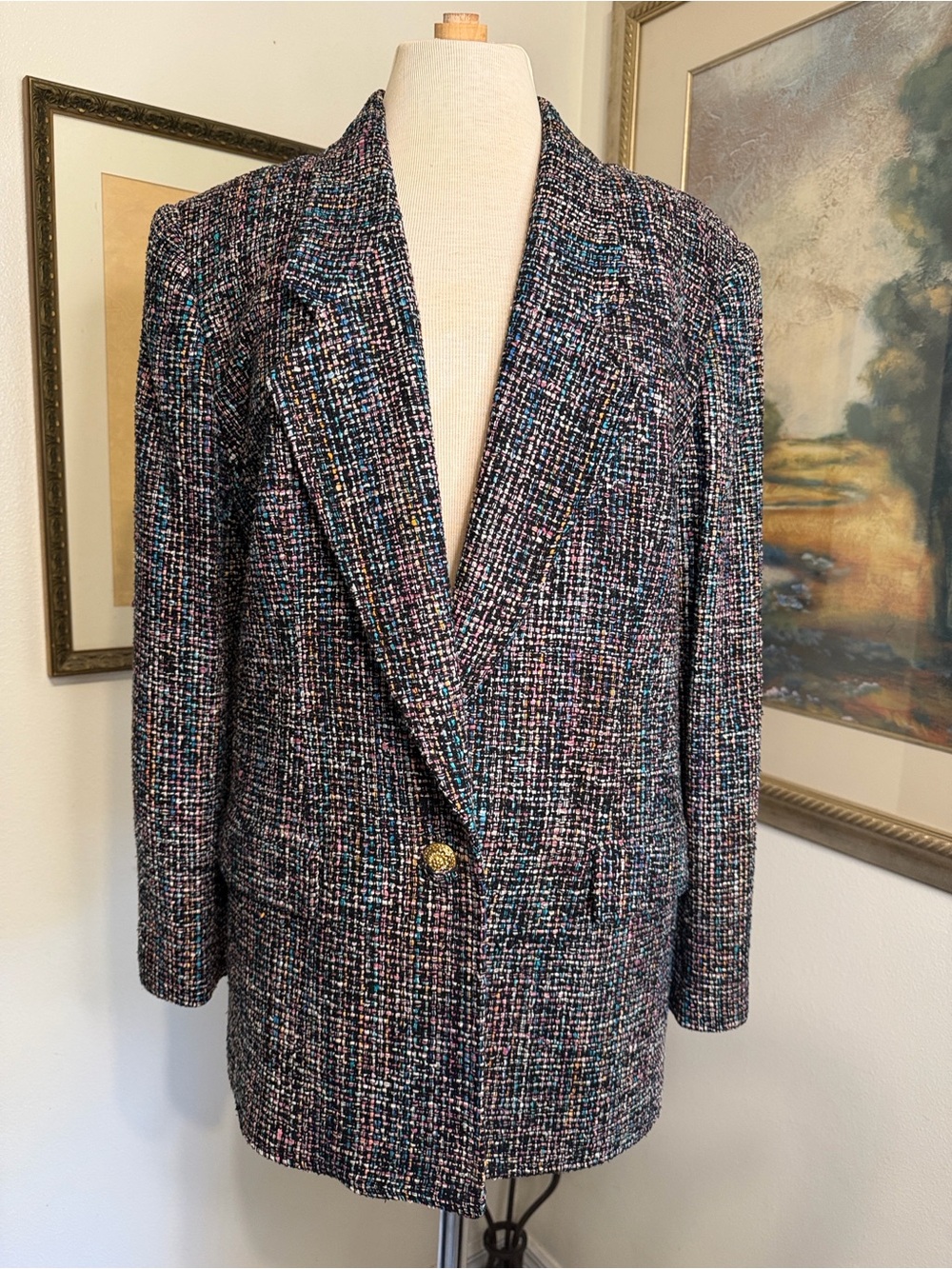 JACKET - TABOH Vintage Multicolor 100% Silk Boucle Women’s Blazer Size MED